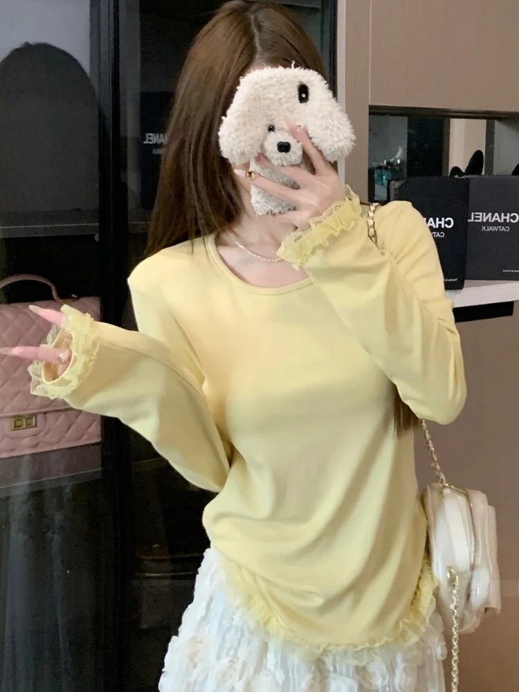 Korean Style Slim Fit Long Sleeve Fleece Lined Base Shirt Loose Inner Wear Top Lace Trimmed Versatile Autumn Winter New Arrival
Korean Style Slim Fit Long Sleeve Fleece Lined Base Shirt Loose Inner Wear Top Lace Trimmed Versatile Autumn Winter New Arrival