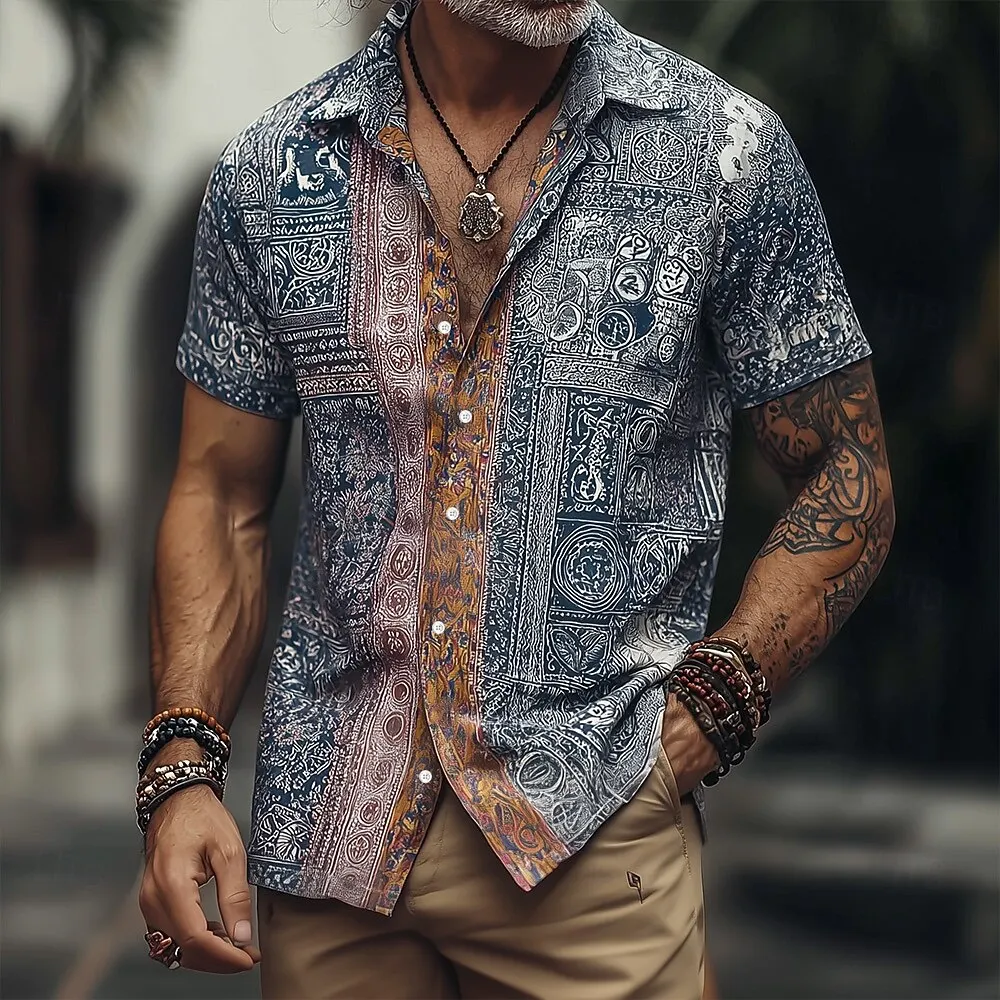 Men's Turndown Short Sleeve Bohemian Floral 3D Print Shirt, Vintage Retro Tops for Outdoor Beach Vacation Spring Summer
Men's Turndown Short Sleeve Bohemian Floral 3D Print Shirt, Vintage Retro Tops for Outdoor Beach Vacation Spring Summer