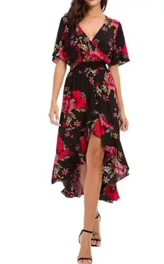 Short sleeved floral high-low V-neck flowing dress, fashionable and casual, new women's clothing for summer 2025
Short sleeved floral high-low V-neck flowing dress, fashionable and casual, new women's clothing for summer 2025