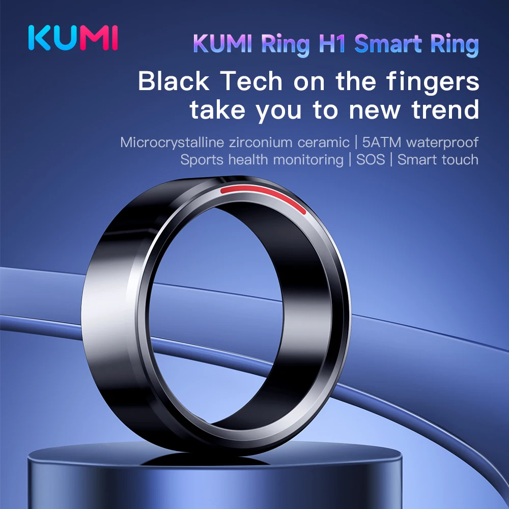 Kumi Smart Ring Health Tracker, HR/SpO2/Temp/Sleep Monitor, 5ATM Waterproof, Zirconium Ceramic, Touch Control for PPT/Video, SOS
Kumi Smart Ring Health Tracker, HR/SpO2/Temp/Sleep Monitor, 5ATM Waterproof, Zirconium Ceramic, Touch Control for PPT/Video, SOS