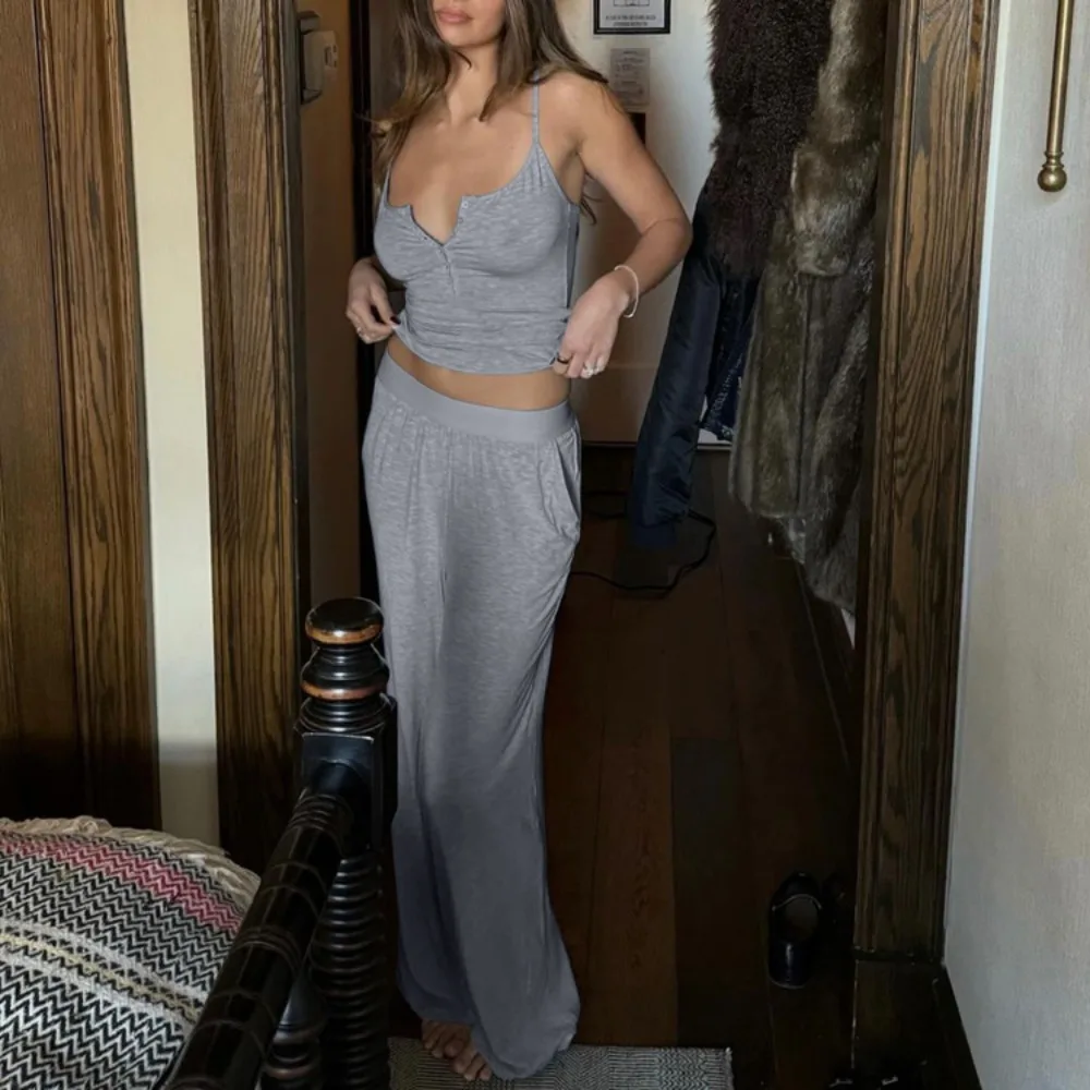 Trend Elastic Backless Camisole Pants Suit Spring and Summer Women's Fashion Solid Soft Home Office Slim Top Wide Leg Pants 2Pcs
Trend Elastic Backless Camisole Pants Suit Spring and Summer Women's Fashion Solid Soft Home Office Slim Top Wide Leg Pants 2Pcs