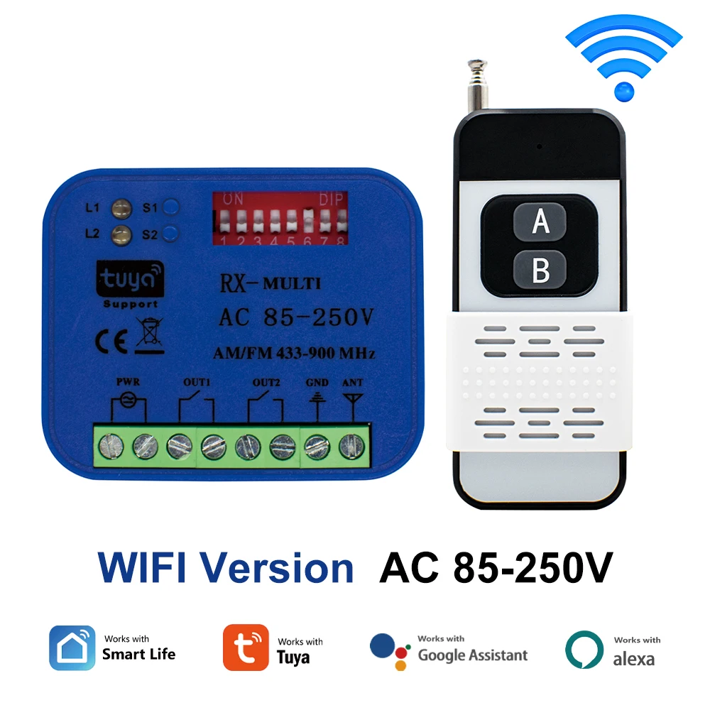 RX Multi Frequency WiFi Tuya 2 Channel Relay 300-900MHz Universal Smart Switch Receiver With 1527 Learning Code Remote Control
RX Multi Frequency WiFi Tuya 2 Channel Relay 300-900MHz Universal Smart Switch Receiver With 1527 Learning Code Remote Control