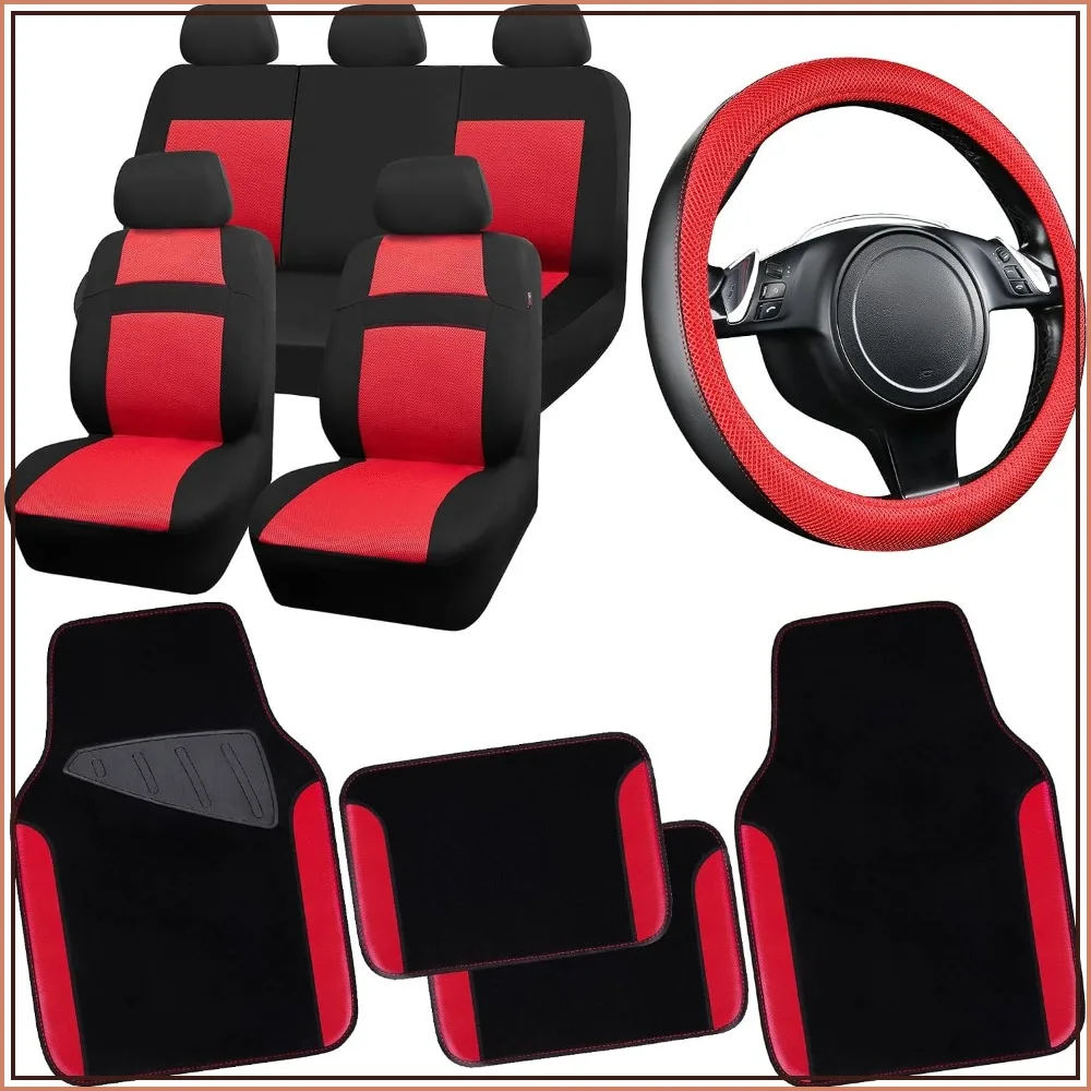 3D Air Mesh Car Seat Covers Full Set with Floor Mats & Steering Wheel Cover, Waterproof, Universal Fit for SUV Sedan Truck, Black Red
3D Air Mesh Car Seat Covers Full Set with Floor Mats & Steering Wheel Cover, Waterproof, Universal Fit for SUV Sedan Truck, Black Red