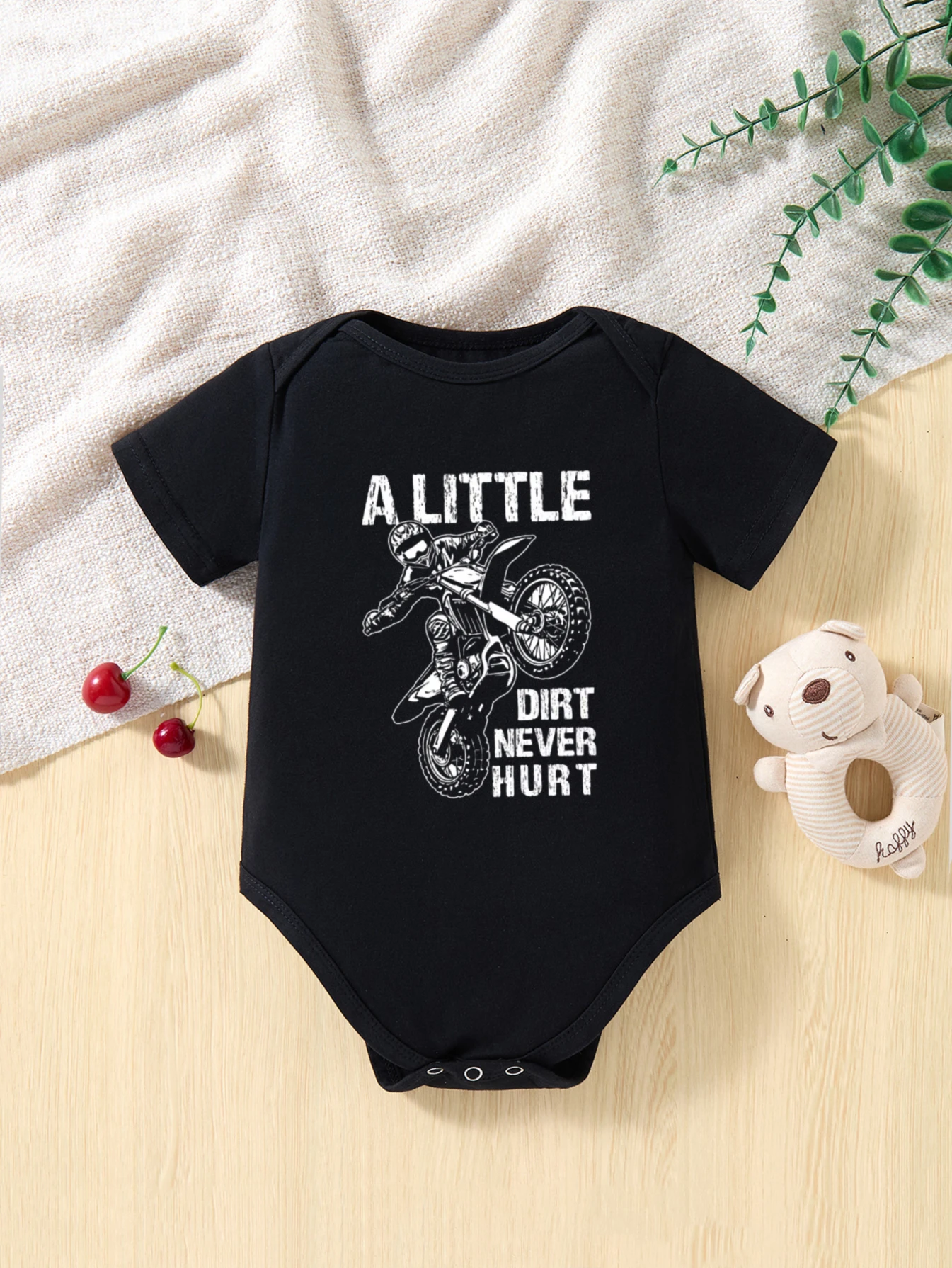 Baby Bodysuit Short Sleeve Dirt Bike Rider with A Little Dirt Never Hurt Text for Active Boys and Girls Outdoor Adventure
Baby Bodysuit Short Sleeve Dirt Bike Rider with A Little Dirt Never Hurt Text for Active Boys and Girls Outdoor Adventure