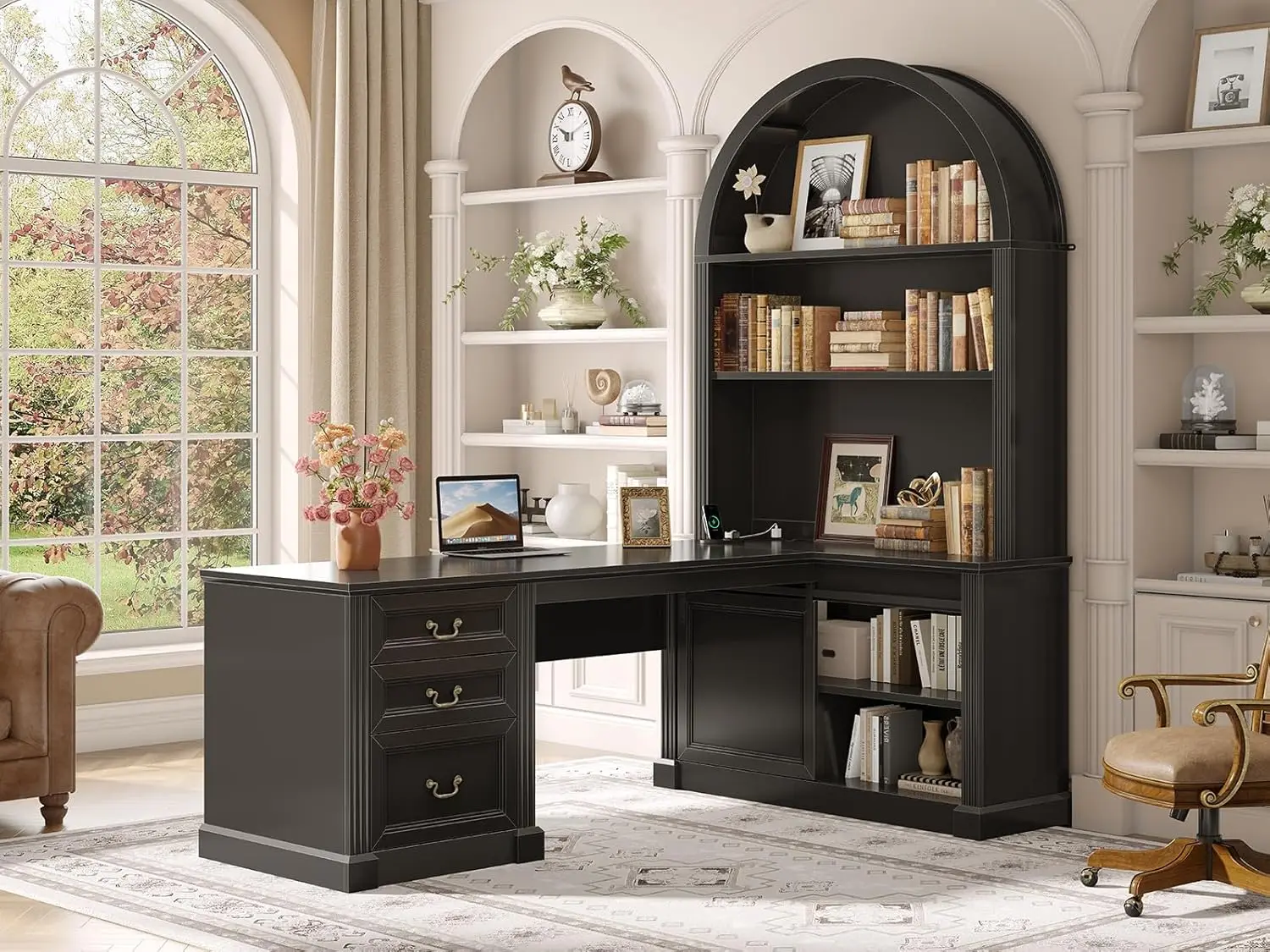 67" L Shaped Desk with Bookshelf 3 Drawers Storage Shelves Barn Door Home Office Black, Customized
67" L Shaped Desk with Bookshelf 3 Drawers Storage Shelves Barn Door Home Office Black, Customized