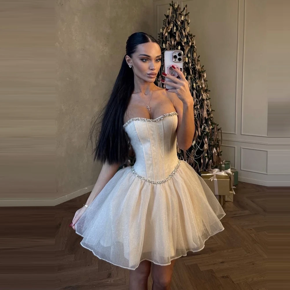 Glitter Crystals Mesh Mini Cocktail Prom Dress Modern Strapless Tulle Lace Party Dress Sequin Rhinestone Short Evening Gowns
Glitter Crystals Mesh Mini Cocktail Prom Dress Modern Strapless Tulle Lace Party Dress Sequin Rhinestone Short Evening Gowns