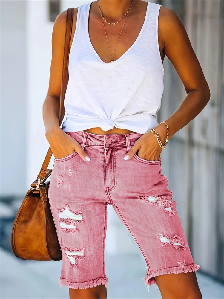 Women's Cutting Holes and Frayed Edges Design Pink Denim Shorts Summer Short Trousers Fashion Female Casual Sexy Mini Pants
Women's Cutting Holes and Frayed Edges Design Pink Denim Shorts Summer Short Trousers Fashion Female Casual Sexy Mini Pants