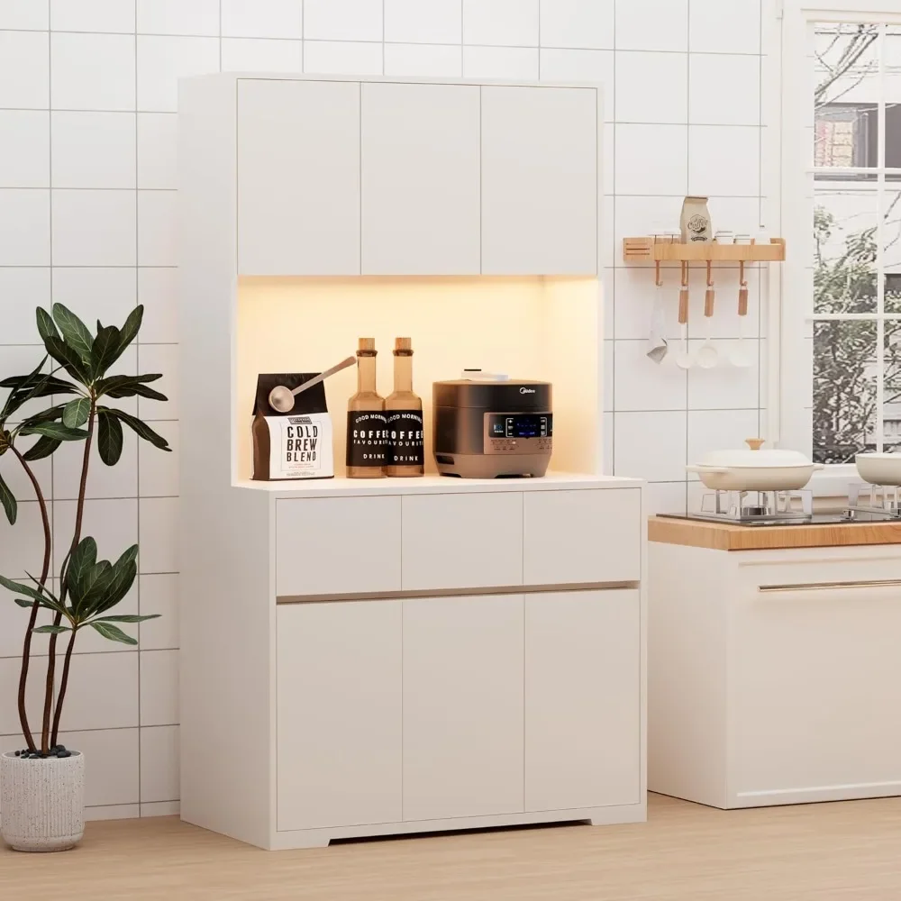 Kitchen Pantry Cabinet with Power Outlets and Led Lights, Hutch Cabinet with Storage with Drawers, Tall Storage Cabinet
Kitchen Pantry Cabinet with Power Outlets and Led Lights, Hutch Cabinet with Storage with Drawers, Tall Storage Cabinet