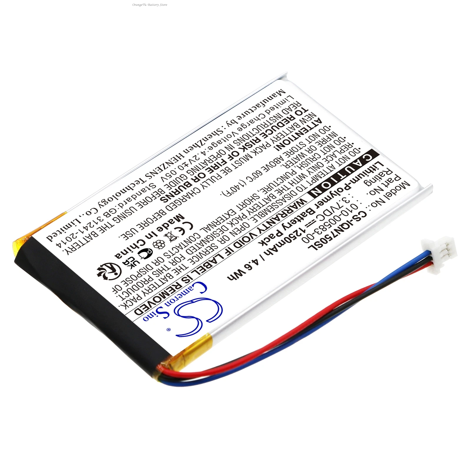 Cameron Sino 3.7V 1250mAh GPS, Navigator Battery 010-00583-00 for Garmin Nuvi 750, Nuvi 755, Nuvi 755T
Cameron Sino 3.7V 1250mAh GPS, Navigator Battery 010-00583-00 for Garmin Nuvi 750, Nuvi 755, Nuvi 755T