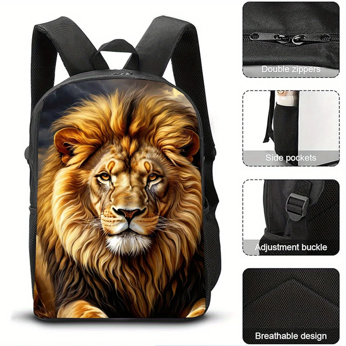 One-piece lion pattern backpack, large-capacity casual backpack with kettle seat - light and durable campus bag, autumn gift
One-piece lion pattern backpack, large-capacity casual backpack with kettle seat - light and durable campus bag, autumn gift