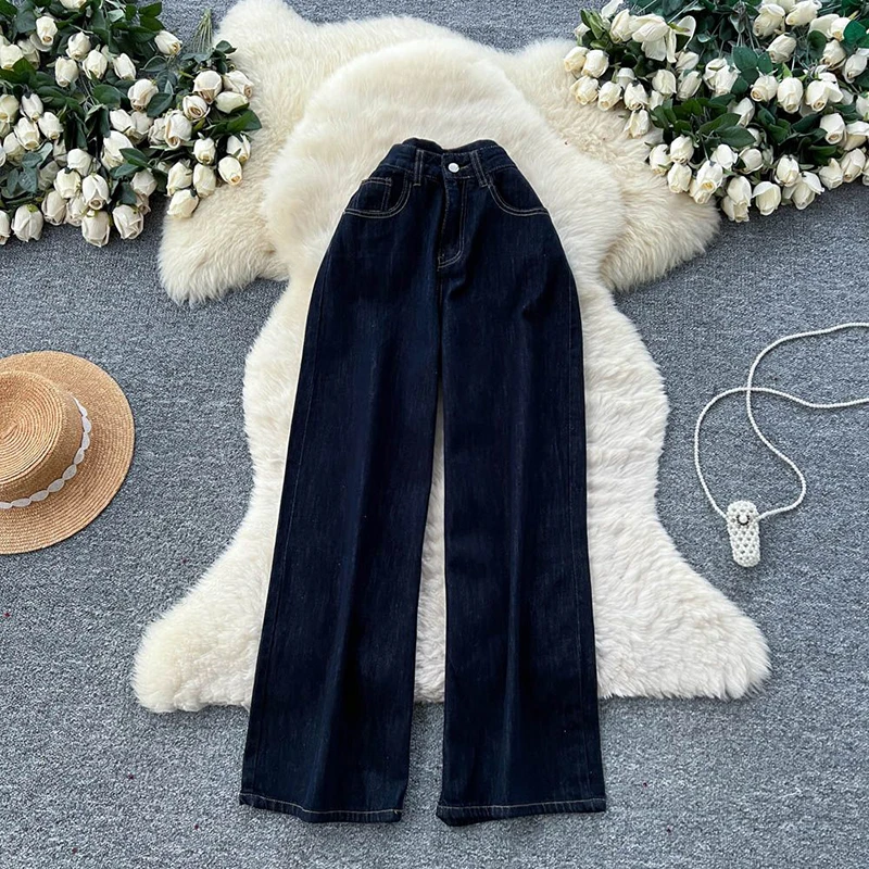 Spring new high waisted denim wide leg pants women dark color slimming loose and casual versatile straight leg pants
Spring new high waisted denim wide leg pants women dark color slimming loose and casual versatile straight leg pants