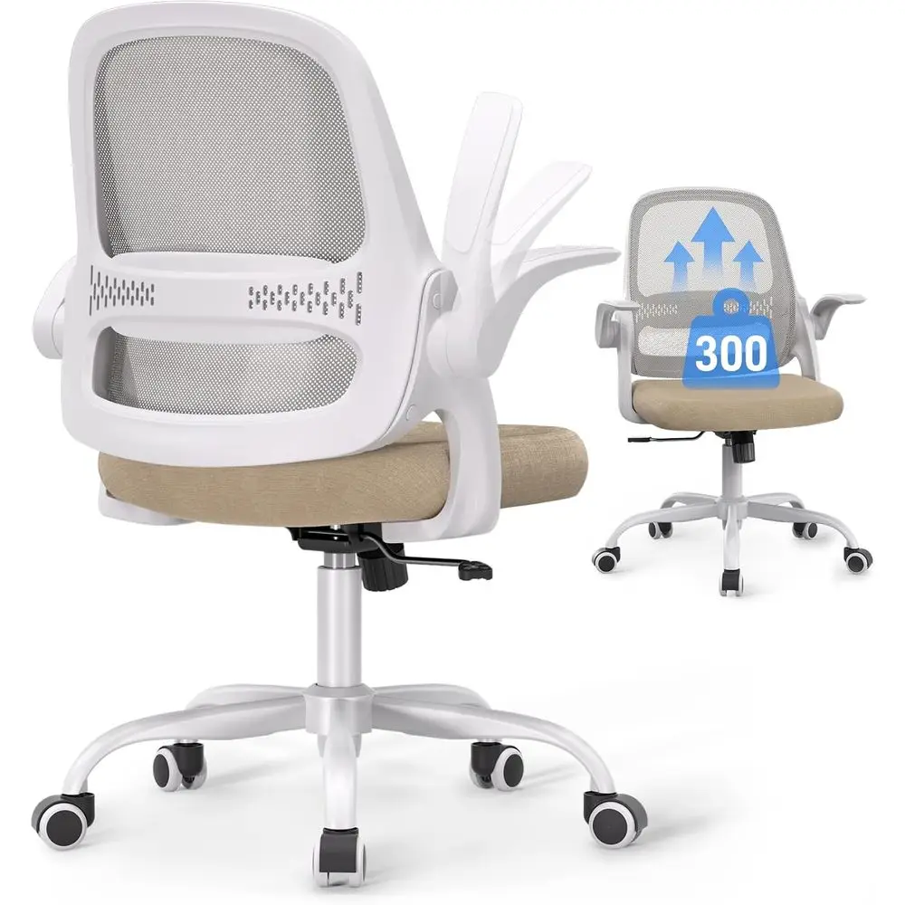 Breathable Mesh Ergonomic Office Chair with Flip-Up Arms, Thick Cushion, Swivel, and 300 lbs Capacity - White/Beige
Breathable Mesh Ergonomic Office Chair with Flip-Up Arms, Thick Cushion, Swivel, and 300 lbs Capacity - White/Beige
