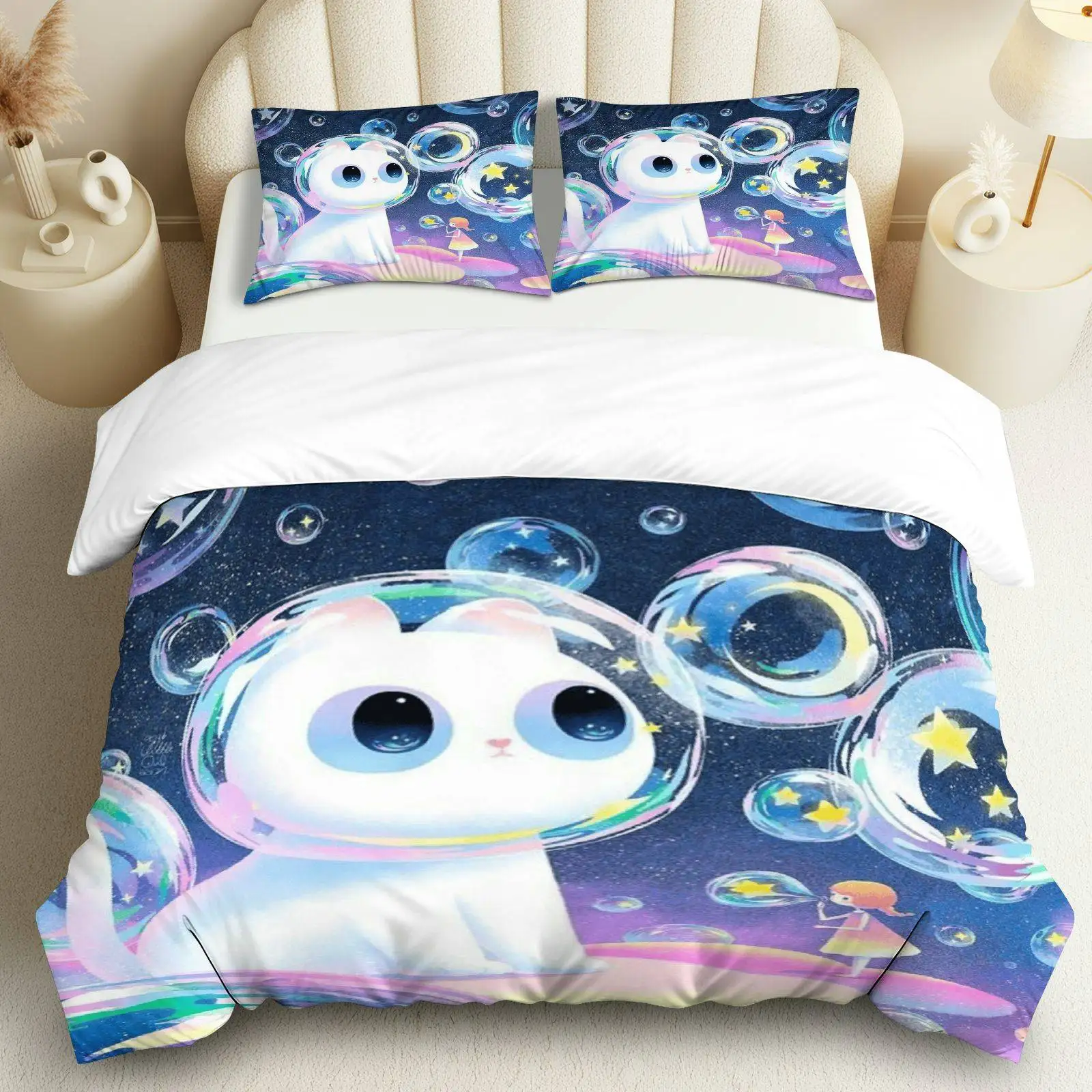 3PCS Duvet Cover, 1 Duvet+2 Pillowcases(Without filler), Cute Cat Design Suitable for decoration Bedroom Living Room.
3PCS Duvet Cover, 1 Duvet+2 Pillowcases(Without filler), Cute Cat Design Suitable for decoration Bedroom Living Room.