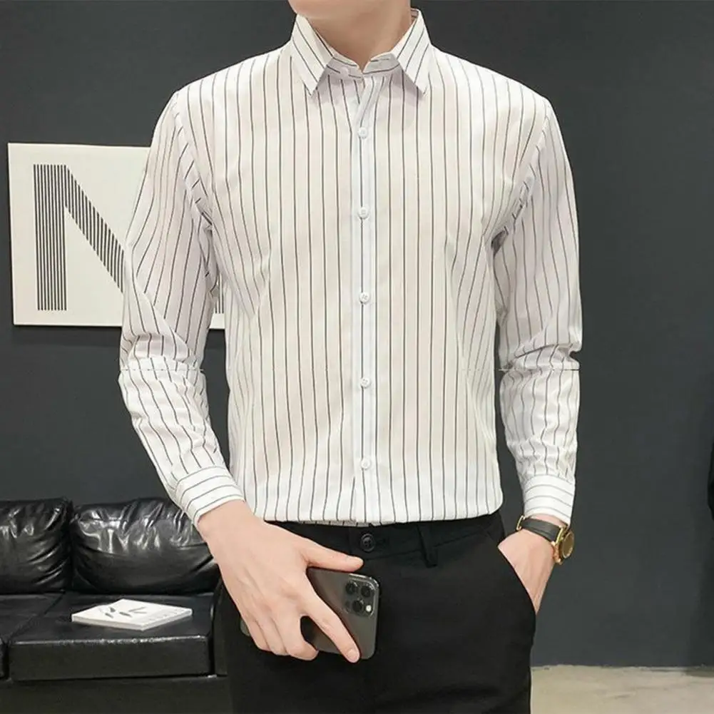 Men Shirt Elegant Striped Men's Dress Shirt with Single-breasted Design Turn-down Collar for Formal Business Office for Dating
Men Shirt Elegant Striped Men's Dress Shirt with Single-breasted Design Turn-down Collar for Formal Business Office for Dating