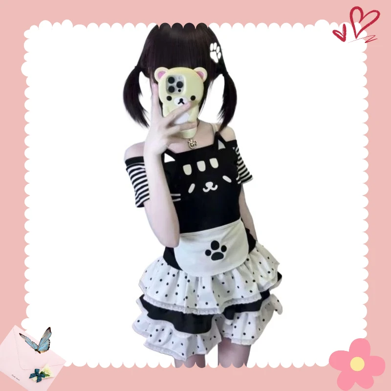 Three-piece Set Cartoon Cat T-shirt Off-the-shoulder Tops and High Waist Fluffy Cute Cake Short Skirt Sweet Maid Apron Suit
Three-piece Set Cartoon Cat T-shirt Off-the-shoulder Tops and High Waist Fluffy Cute Cake Short Skirt Sweet Maid Apron Suit