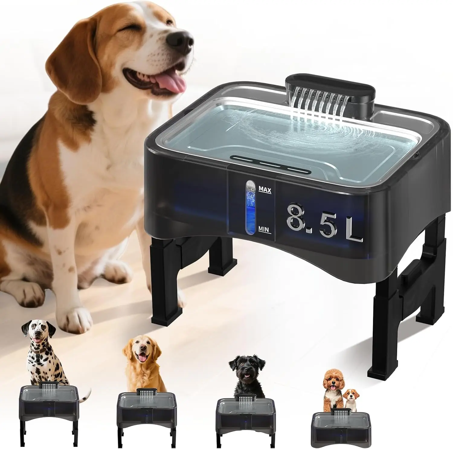 Adjustable Height Elevated Dog Water Fountain with Large Capacity, Stainless Steel Tray and Quiet Pump for Pets
Adjustable Height Elevated Dog Water Fountain with Large Capacity, Stainless Steel Tray and Quiet Pump for Pets