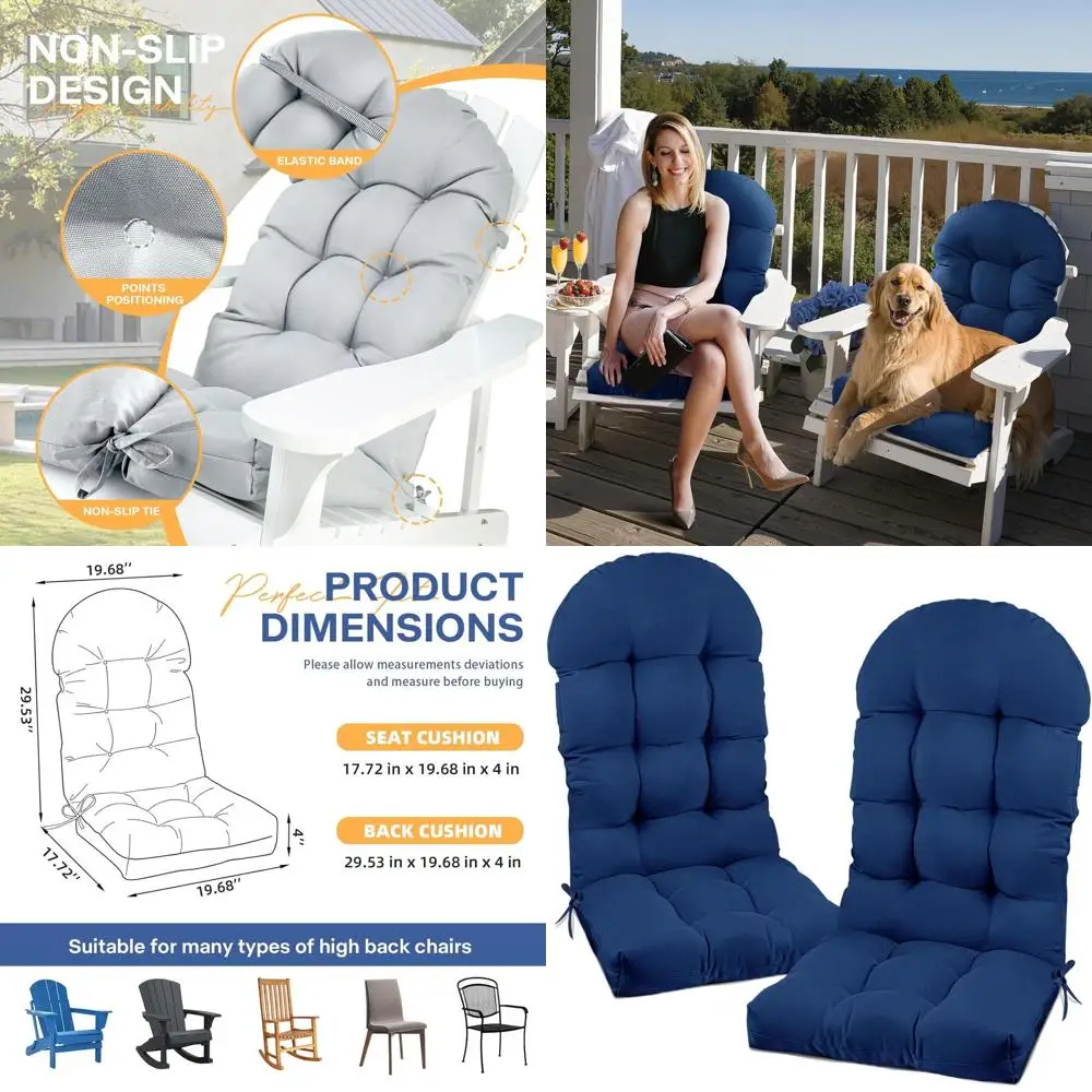 Set of 2 Navy Blue Waterproof Adirondack Chair Cushions with Ties, High Back, 47.24x19.69x4 Outdoor Patio Seat Pads
Set of 2 Navy Blue Waterproof Adirondack Chair Cushions with Ties, High Back, 47.24x19.69x4 Outdoor Patio Seat Pads