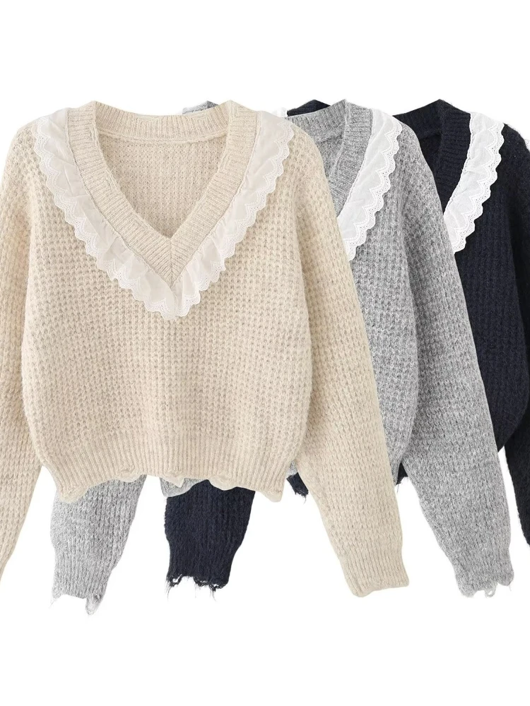Korobov French All Match V Neck Long Sleeve Lace Patchwork Casual Fashion Knitted Pullover
Korobov French All Match V Neck Long Sleeve Lace Patchwork Casual Fashion Knitted Pullover