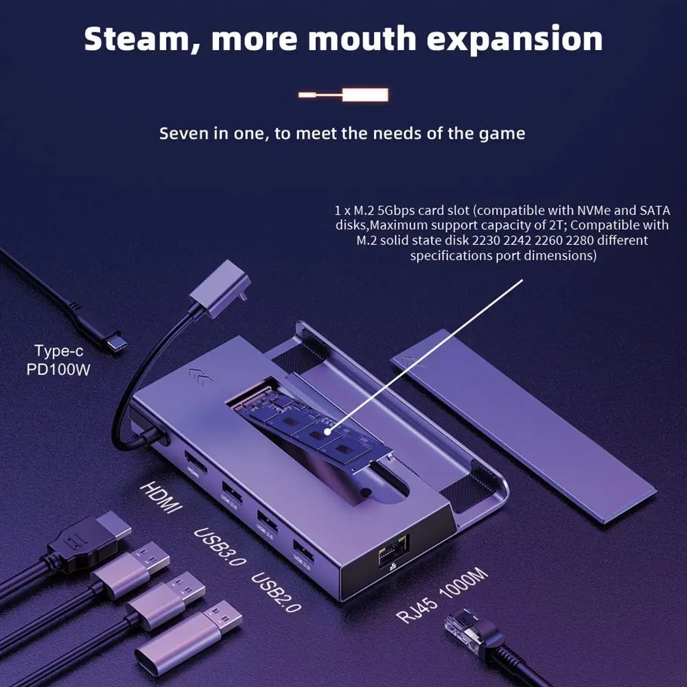 7 In 1 For The Steam Deck M.2 Aluminum Base Type-c Hub Docking Station For Ayaneo Jsaux Switch Docks
7 In 1 For The Steam Deck M.2 Aluminum Base Type-c Hub Docking Station For Ayaneo Jsaux Switch Docks