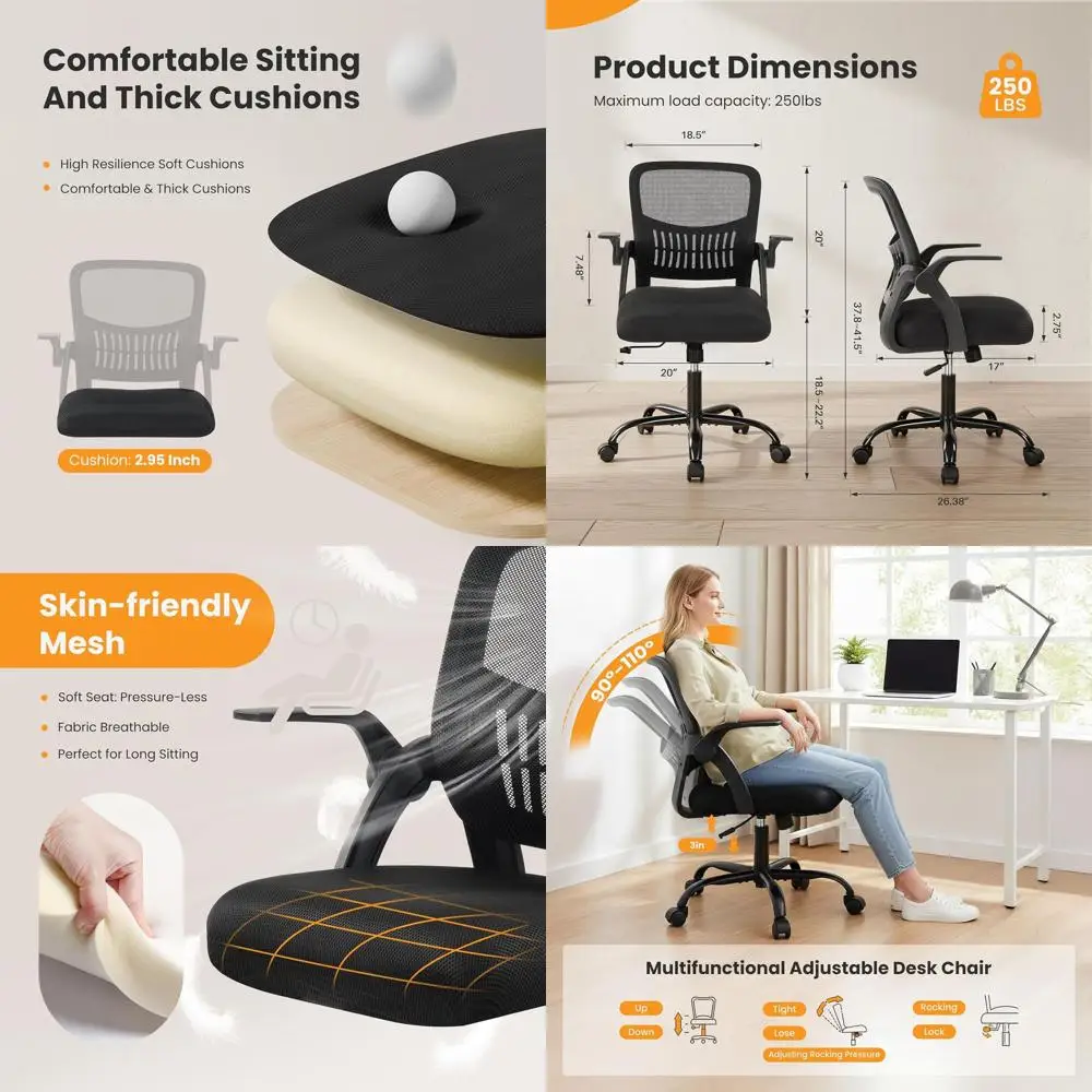 Ergonomic Mesh Computer Chair with Flip-Up Armrests, Padded Seat, and 360° Swivel, Ideal for Home Office, Study, Black
Ergonomic Mesh Computer Chair with Flip-Up Armrests, Padded Seat, and 360° Swivel, Ideal for Home Office, Study, Black