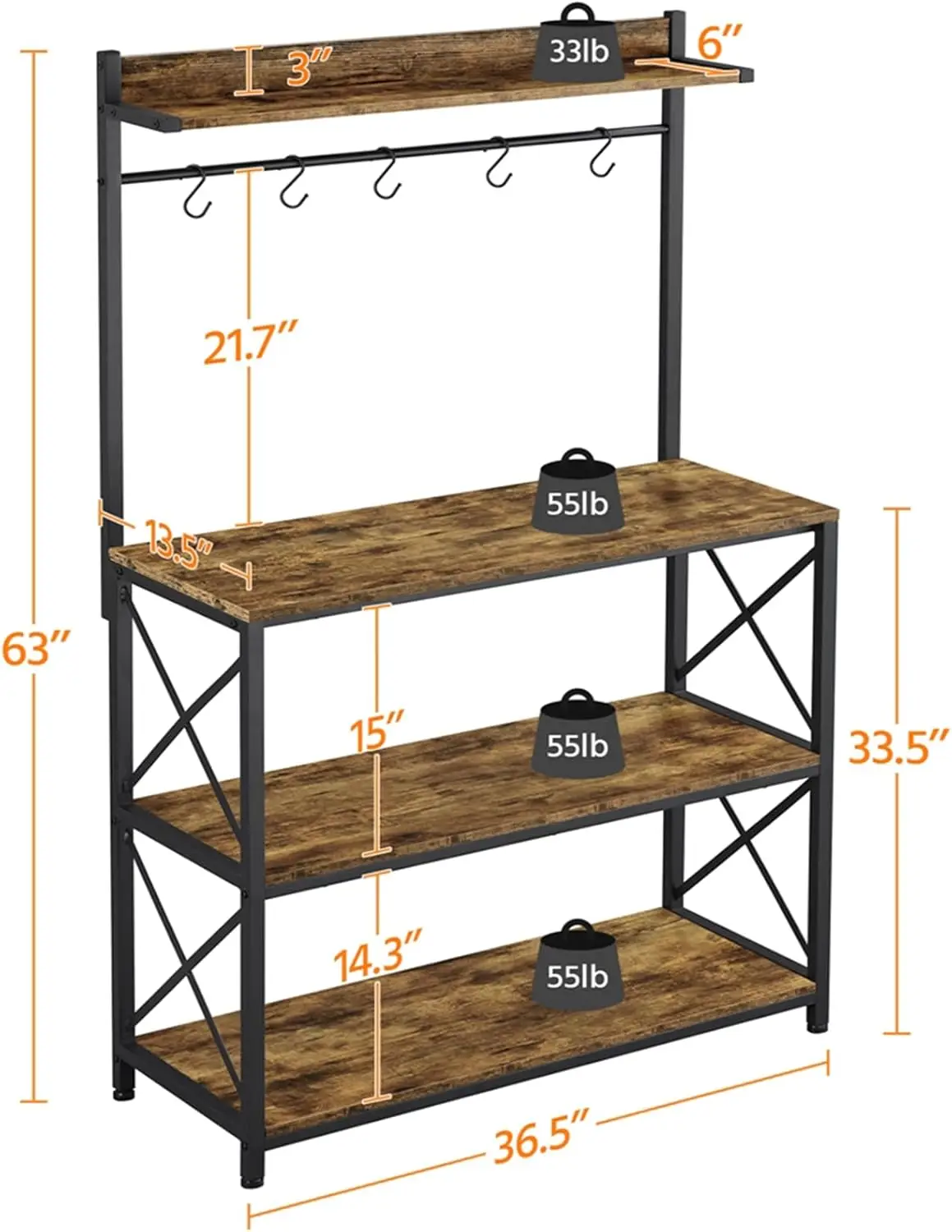 Kitchen Bakers Rack with , 36.5" Width Utility Microwave Stand Cart with 5 Hooks, Coffee Station for Kitchen, Dinning Roo
Kitchen Bakers Rack with , 36.5" Width Utility Microwave Stand Cart with 5 Hooks, Coffee Station for Kitchen, Dinning Roo
