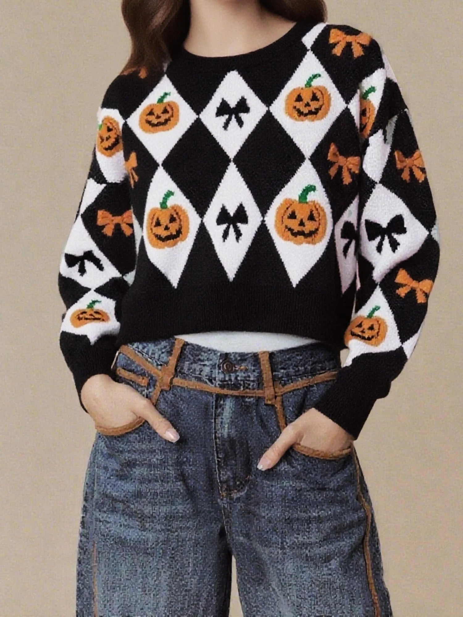 Women s Halloween Sweater Autumn Crew Neck Long Sleeve Pullover Witch Hat Knit Crop Tops with Ghost Print
Women s Halloween Sweater Autumn Crew Neck Long Sleeve Pullover Witch Hat Knit Crop Tops with Ghost Print
