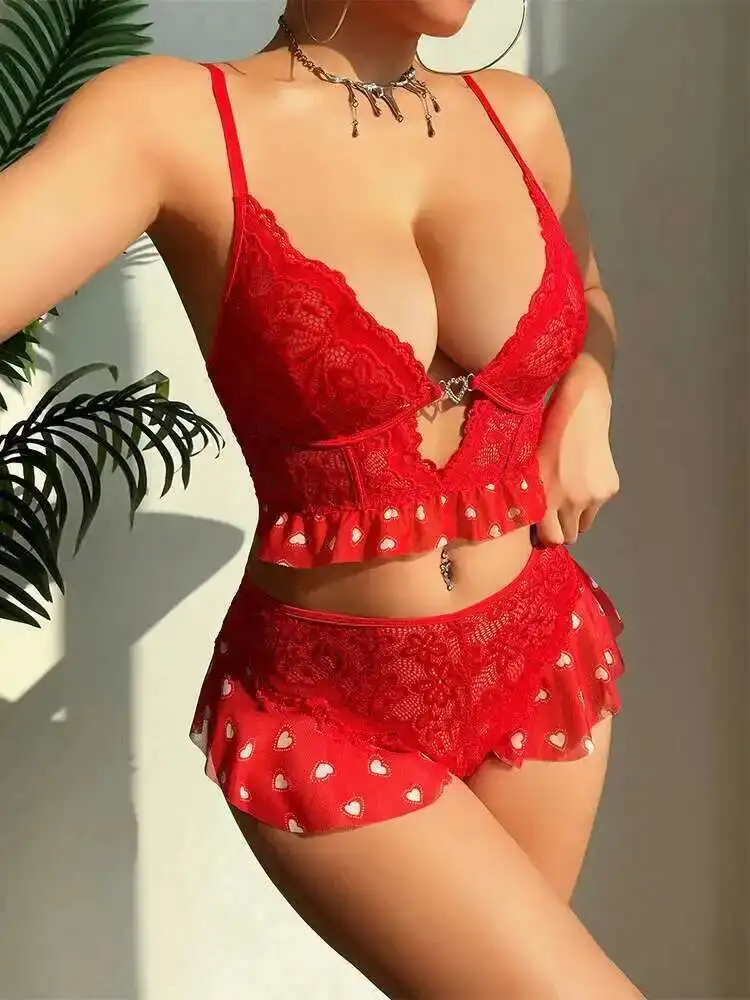 Love Sexy Red Lace Gathering Bra Two-piece Set Cute Outfits For Women Three-point Fashion American Style Sweet Women's Set N4IP
Love Sexy Red Lace Gathering Bra Two-piece Set Cute Outfits For Women Three-point Fashion American Style Sweet Women's Set N4IP