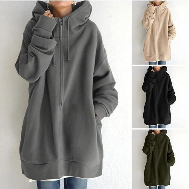 Women's clothing autumn and winter casual style solid color loose long sleeve zipper X-long hooded hoodies
Women's clothing autumn and winter casual style solid color loose long sleeve zipper X-long hooded hoodies