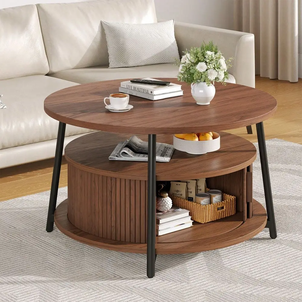 Round Coffee Table, 31.5 Inch MidCentury Modern Center Tablewith Storage, Fluted Coffee Tables Design, 2Tier Shelves, Sliding D
Round Coffee Table, 31.5 Inch MidCentury Modern Center Tablewith Storage, Fluted Coffee Tables Design, 2Tier Shelves, Sliding D