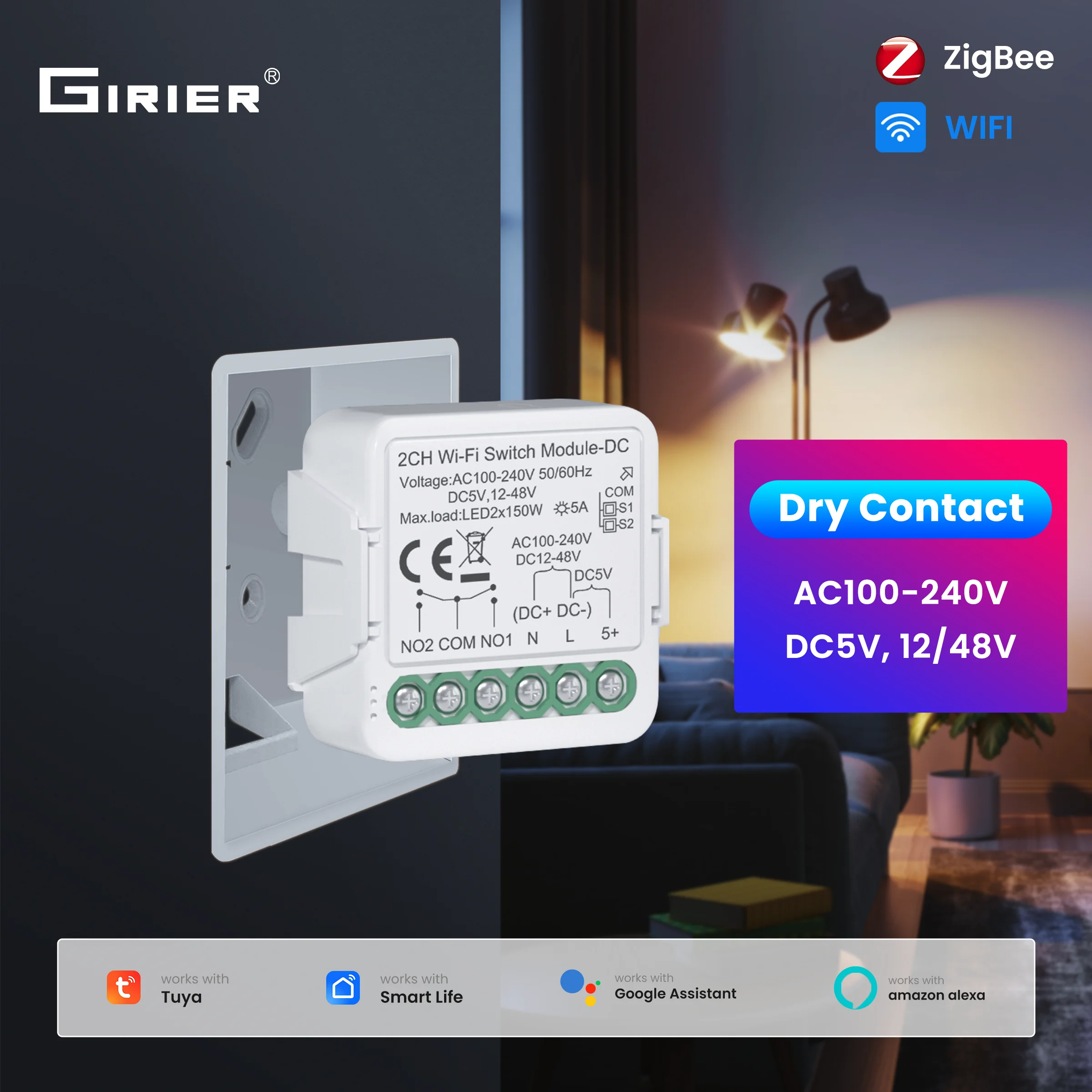 GIRIER Tuya ZigBee Модуль сухого контакта Модуль переключателя Wi-Fi DIY Реле выключателя Поддержка DC5V 12-48V AC100-240V Работа Alexa Hey Google
GIRIER Tuya ZigBee Модуль сухого контакта Модуль переключателя Wi-Fi DIY Реле выключателя Поддержка DC5V 12-48V AC100-240V Работа Alexa Hey Google