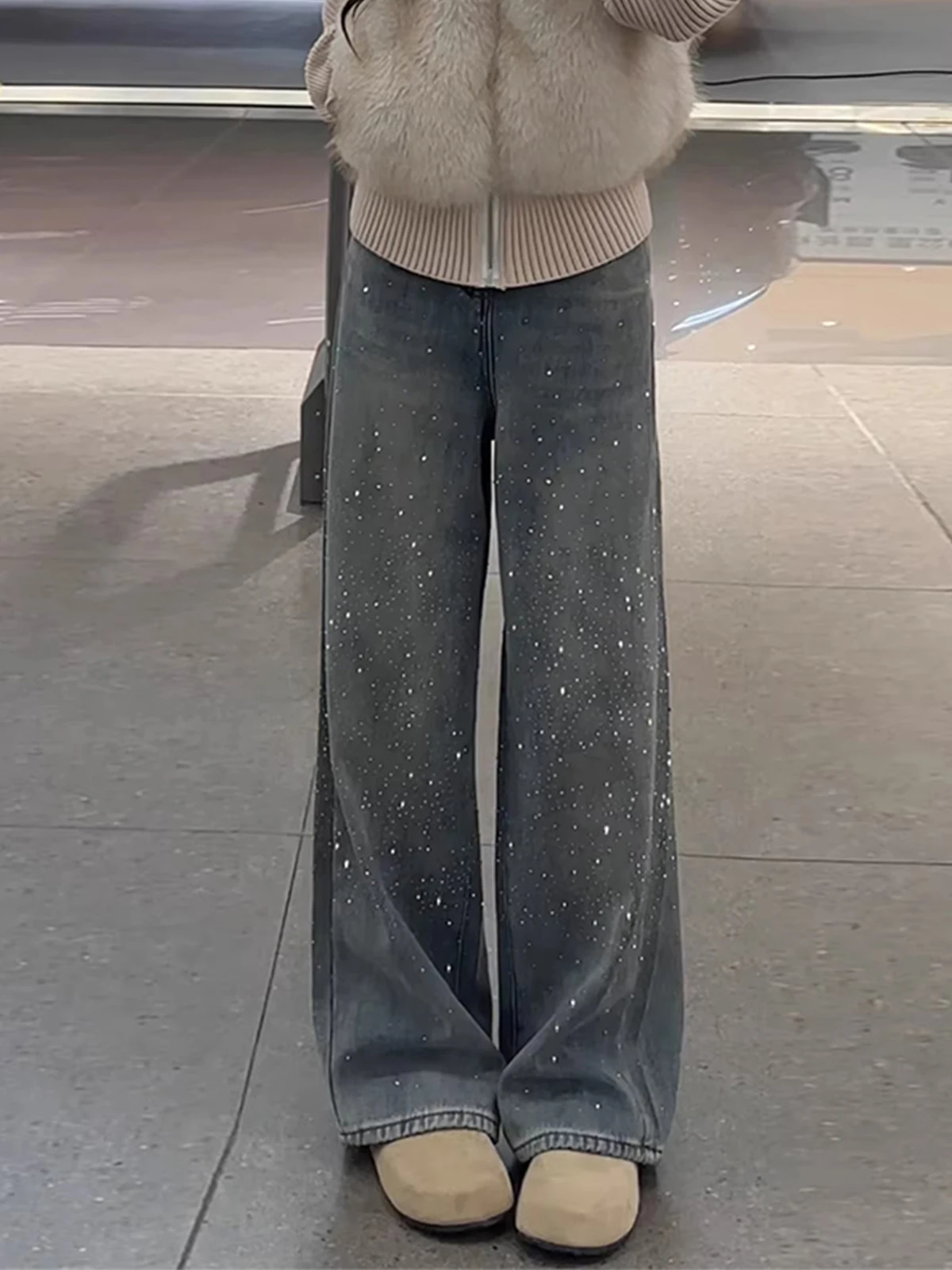 Retro Heavy Embellied Rhinestone Wide Leg Jeans Women's Winter Fce Lined Loose Slim Straight Floor Length Pants
Retro Heavy Embellied Rhinestone Wide Leg Jeans Women's Winter Fce Lined Loose Slim Straight Floor Length Pants