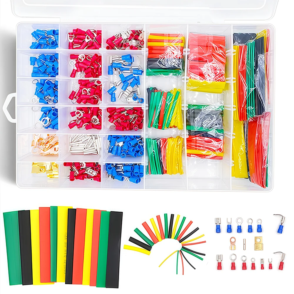 678pcs Heat Shrink Tubes and Cord End Piggy Back Spade Ring Splice Butter Square Terminals Electrical Wire Connectors Kit Box
678pcs Heat Shrink Tubes and Cord End Piggy Back Spade Ring Splice Butter Square Terminals Electrical Wire Connectors Kit Box