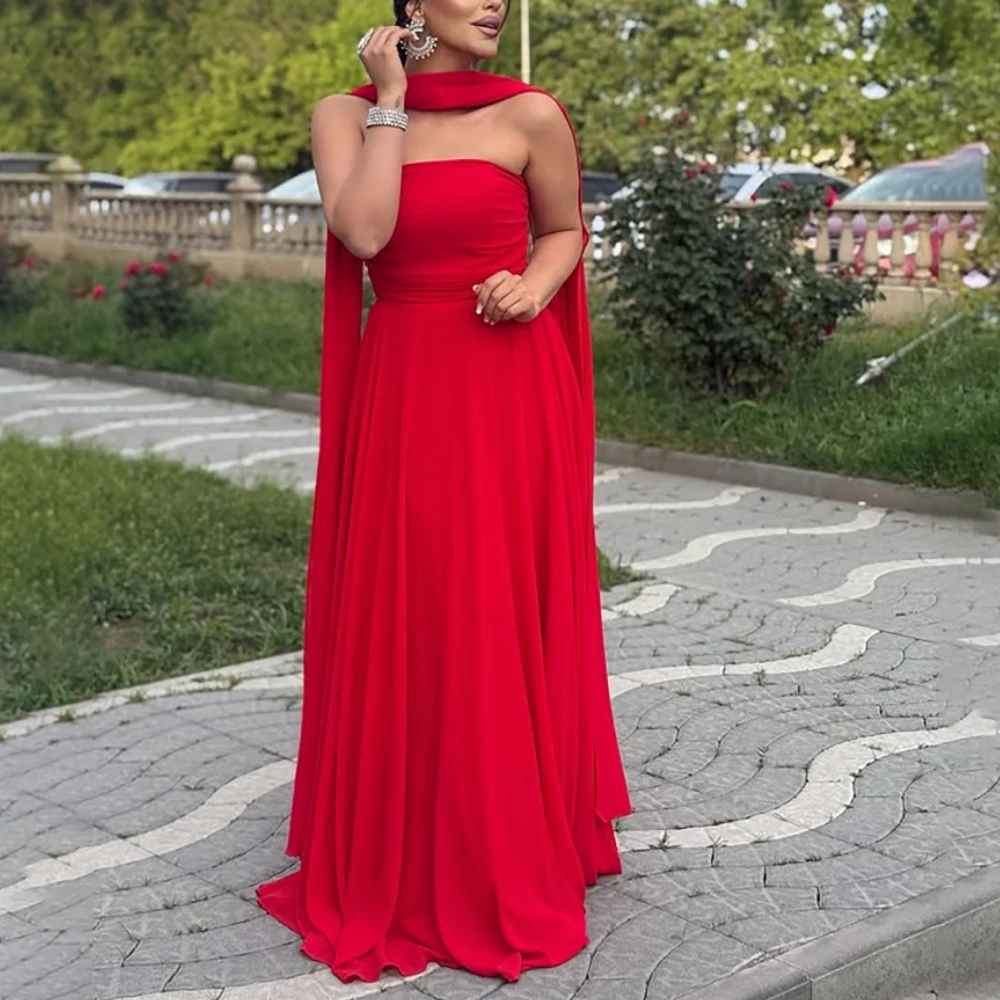 Simple Red Evening Dresses for Women Strapless A Line Evening Gowns with Scarf Long Elegant Wedding Guest Dress Customized
Simple Red Evening Dresses for Women Strapless A Line Evening Gowns with Scarf Long Elegant Wedding Guest Dress Customized