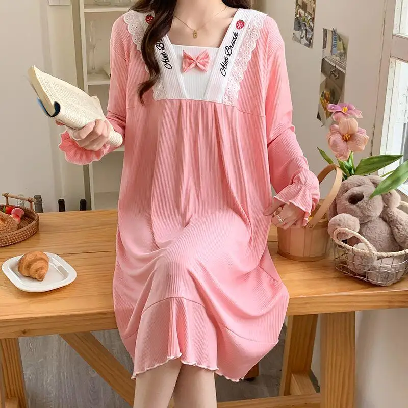 Women's Sleeping Skirt Spring Autumn Long Sleeves Nightgowns Pajamas Loose Nightdress Sweet Cute Home Clothes Dress New Products
Women's Sleeping Skirt Spring Autumn Long Sleeves Nightgowns Pajamas Loose Nightdress Sweet Cute Home Clothes Dress New Products