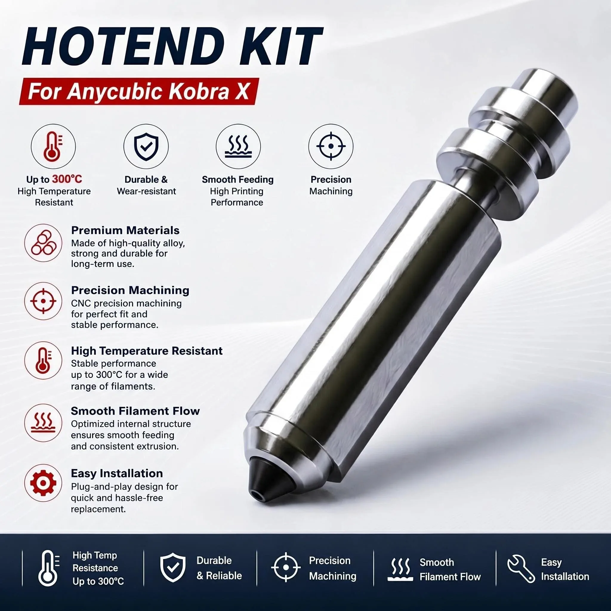 Anycubic Kobra X Bimetal Nozzle 0.25/0.4/0.6/0.8mm One-piece Hotend, 300℃ High Temperature Resistant 3D Printer Parts
Anycubic Kobra X Bimetal Nozzle 0.25/0.4/0.6/0.8mm One-piece Hotend, 300℃ High Temperature Resistant 3D Printer Parts