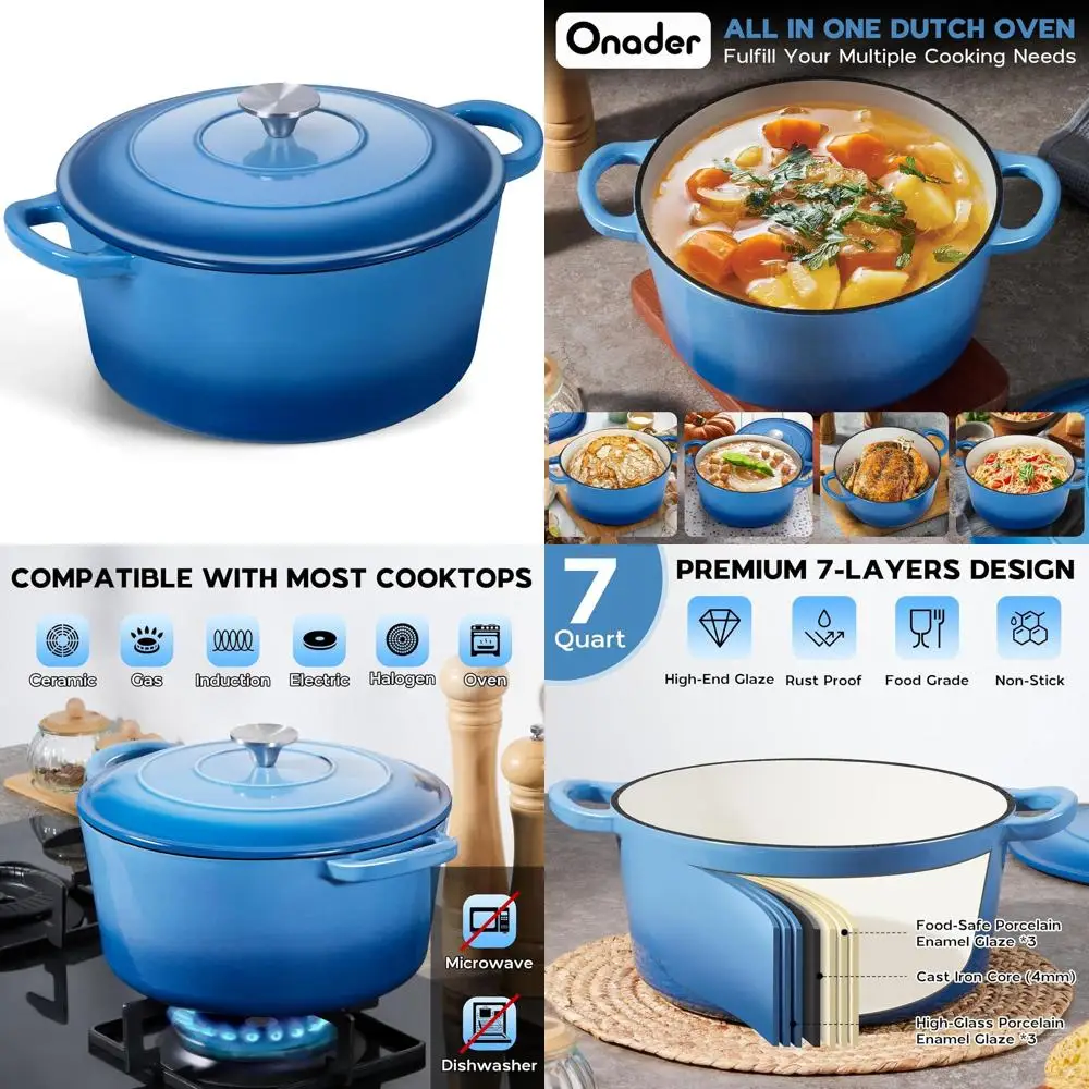 7-квартная чугунная голландская духовка с синей эмалью и крышкой, идеально подходит для выпечки хлеба и сверхмощной готовки
7-квартная чугунная голландская духовка с синей эмалью и крышкой, идеально подходит для выпечки хлеба и сверхмощной готовки