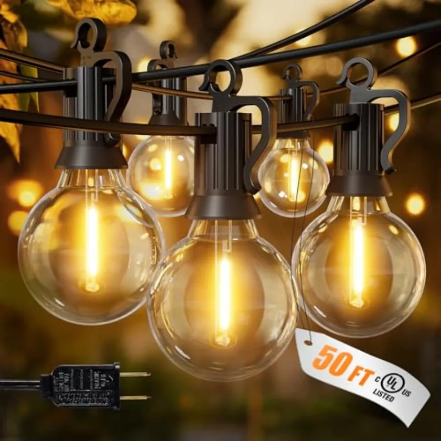 Outdoor String Lights, 50Feet 25 G40 Bulbs Shatterproof Patio Lights, IP65 Waterproof Dimmable Hanging Connectable Globe LED Ou
Outdoor String Lights, 50Feet 25 G40 Bulbs Shatterproof Patio Lights, IP65 Waterproof Dimmable Hanging Connectable Globe LED Ou