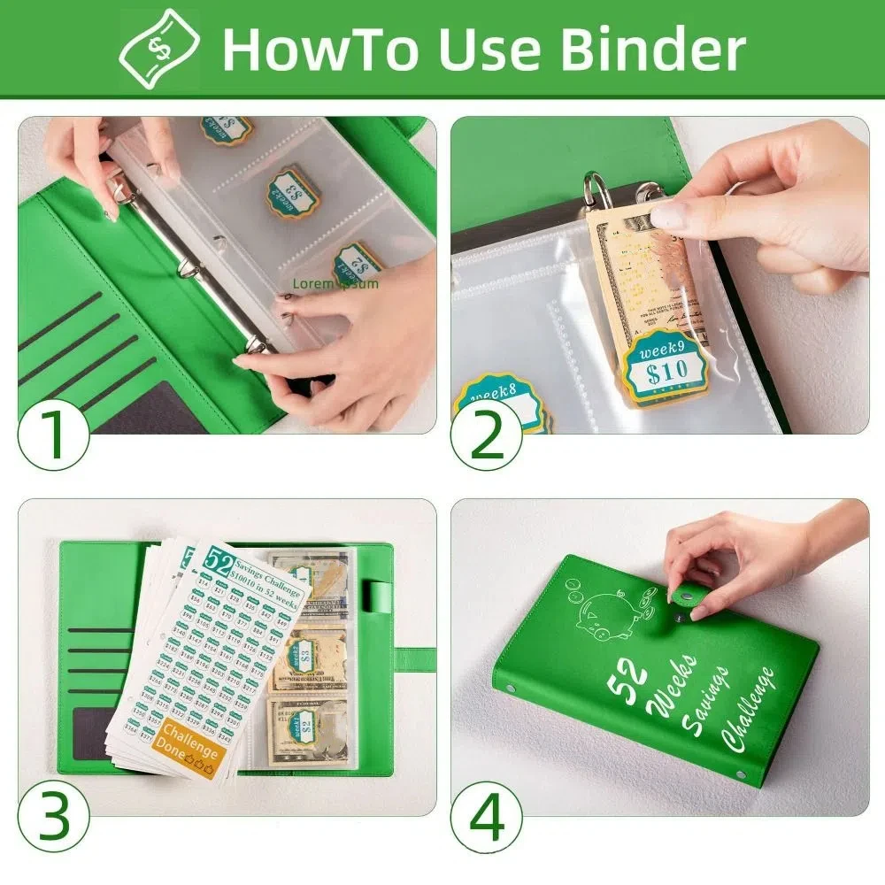 52 Weeks Envelope Challenge Binder Waterproof Colorful Money Saving Challenge Loose Leaf PU Leather Savings Challenge Book 
52 Weeks Envelope Challenge Binder Waterproof Colorful Money Saving Challenge Loose Leaf PU Leather Savings Challenge Book