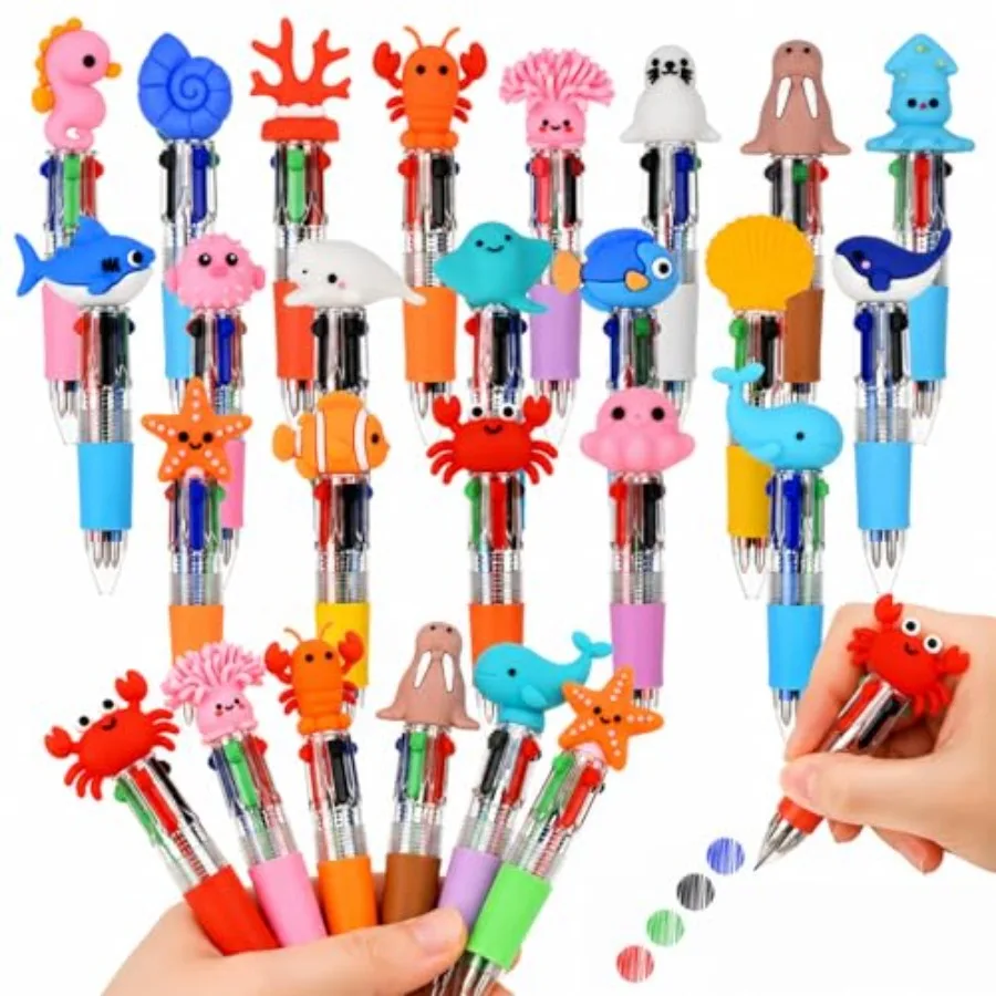 20 Pack Mini Ocean Animal 4-Color Pens, Bulk Cute Multicolor Ballpoint Pens with 3D Under the Sea Animal for Students, Classroo
20 Pack Mini Ocean Animal 4-Color Pens, Bulk Cute Multicolor Ballpoint Pens with 3D Under the Sea Animal for Students, Classroo