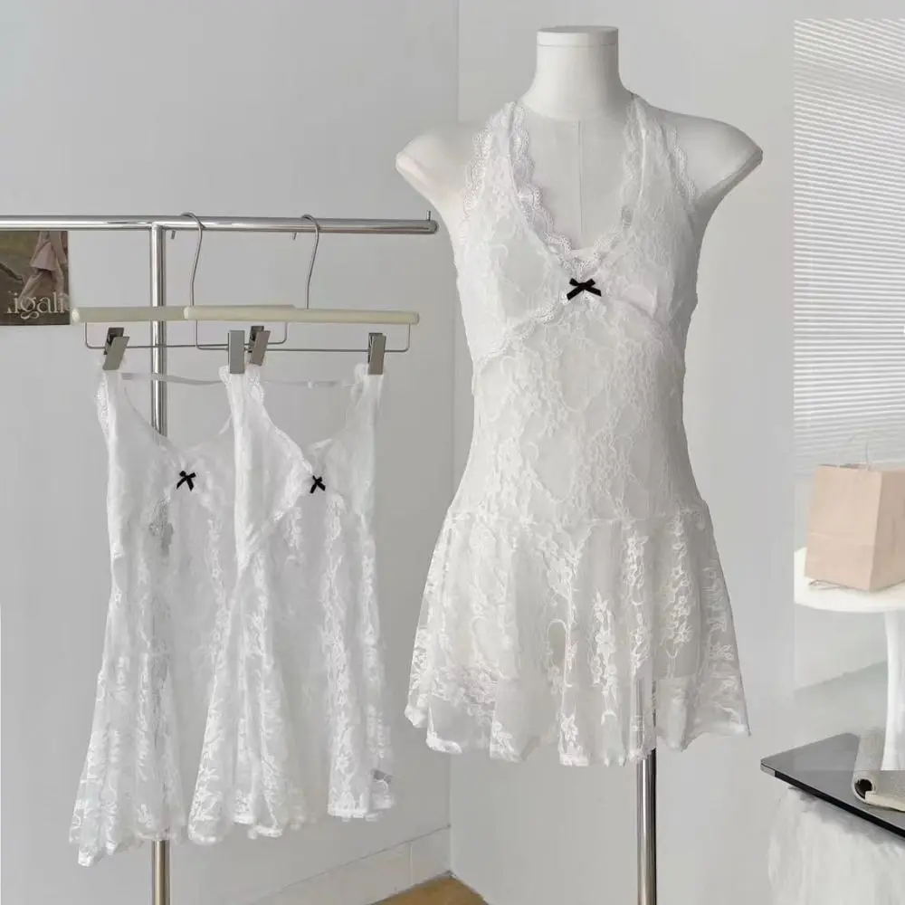 Elegant Transparent Lace Halter Dress A-line Beachwear Lace-up Short Skirts Sweet Streetwear Dresses Women For Girls
Elegant Transparent Lace Halter Dress A-line Beachwear Lace-up Short Skirts Sweet Streetwear Dresses Women For Girls