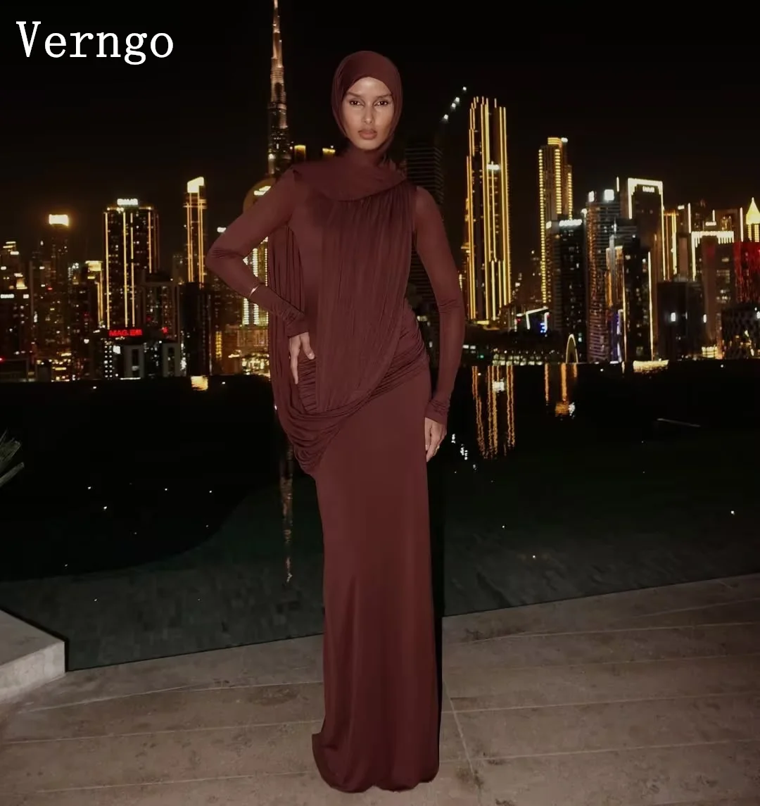 Verngo Brown Crepe Evening Dress High Neck Full Sleeves Mermaid Formal Occasion Dress Modest Prom Gowns Customized
Verngo Brown Crepe Evening Dress High Neck Full Sleeves Mermaid Formal Occasion Dress Modest Prom Gowns Customized