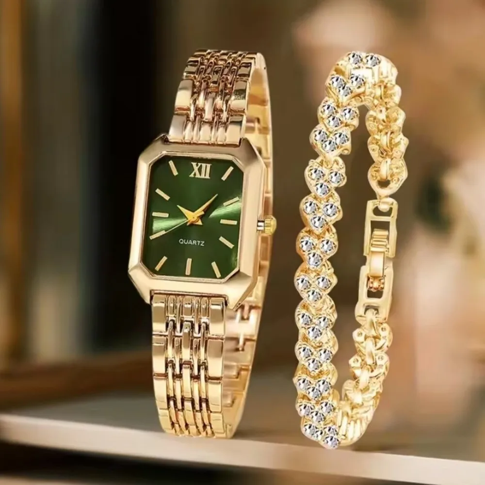 Fashion Stainless Steel Wristwatch Bracelet Set Rhinestone Folding buckle Quartz Watches Square Simple Women Wristwatch Women
Fashion Stainless Steel Wristwatch Bracelet Set Rhinestone Folding buckle Quartz Watches Square Simple Women Wristwatch Women