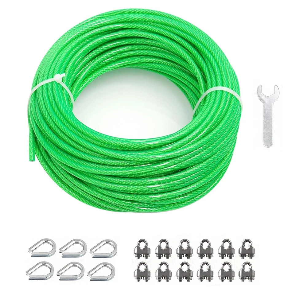 5/32inch (4mm diameter) Green PVC Coated Steel Cable Multi-use Guide Wires for String Light Hanging Kit Clothesline Wire
5/32inch (4mm diameter) Green PVC Coated Steel Cable Multi-use Guide Wires for String Light Hanging Kit Clothesline Wire