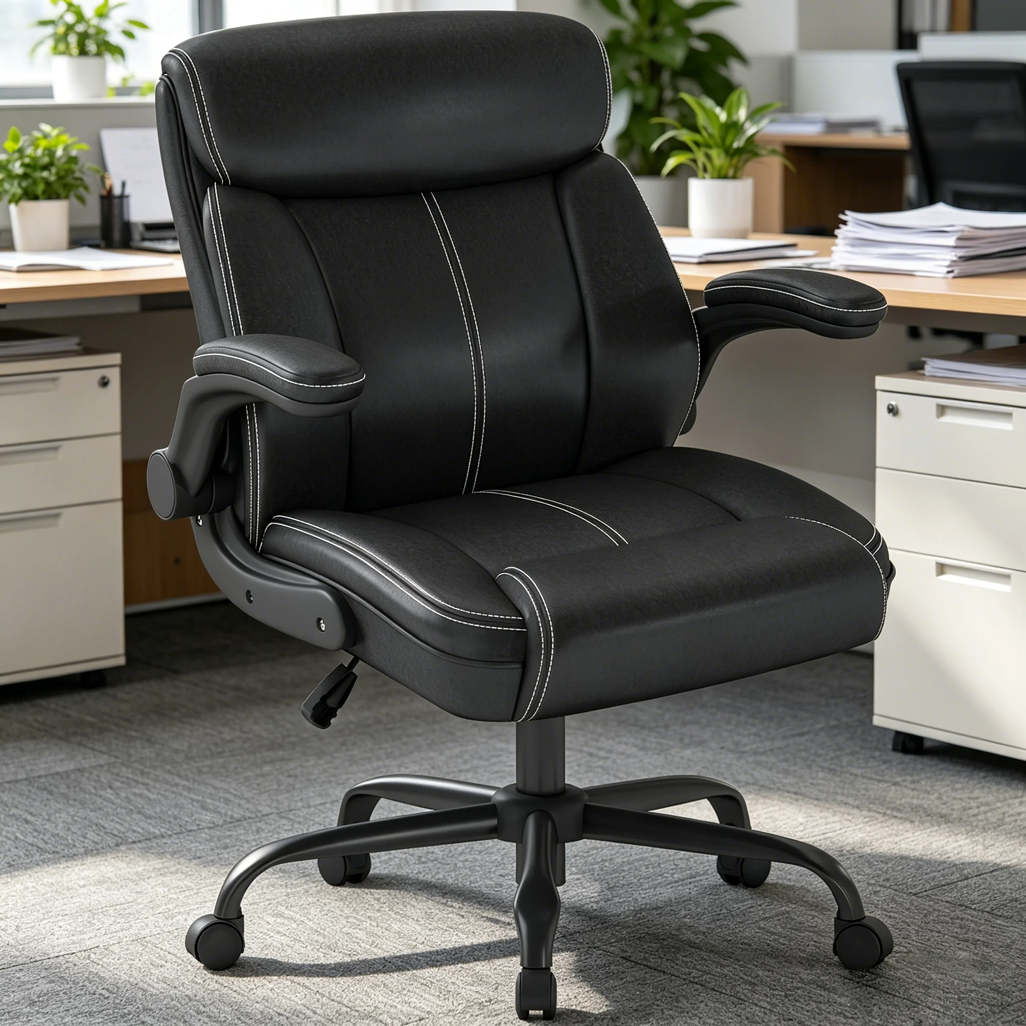 High Back Stitched PU Leather Executive Office Chair Padded Armrest Height Adjustable Swivel Boss Desk Chair Ergonomic Computer Chair for Home Office
High Back Stitched PU Leather Executive Office Chair Padded Armrest Height Adjustable Swivel Boss Desk Chair Ergonomic Computer Chair for Home Office