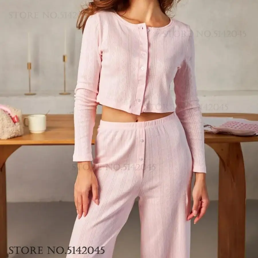 Fashion Cooton Long Sleeve Pajamas Set Women Home Clothes Elegant Jacquard Hollow Out Sleepwear Lounge Wear Sexy Casual Pyjama
Fashion Cooton Long Sleeve Pajamas Set Women Home Clothes Elegant Jacquard Hollow Out Sleepwear Lounge Wear Sexy Casual Pyjama