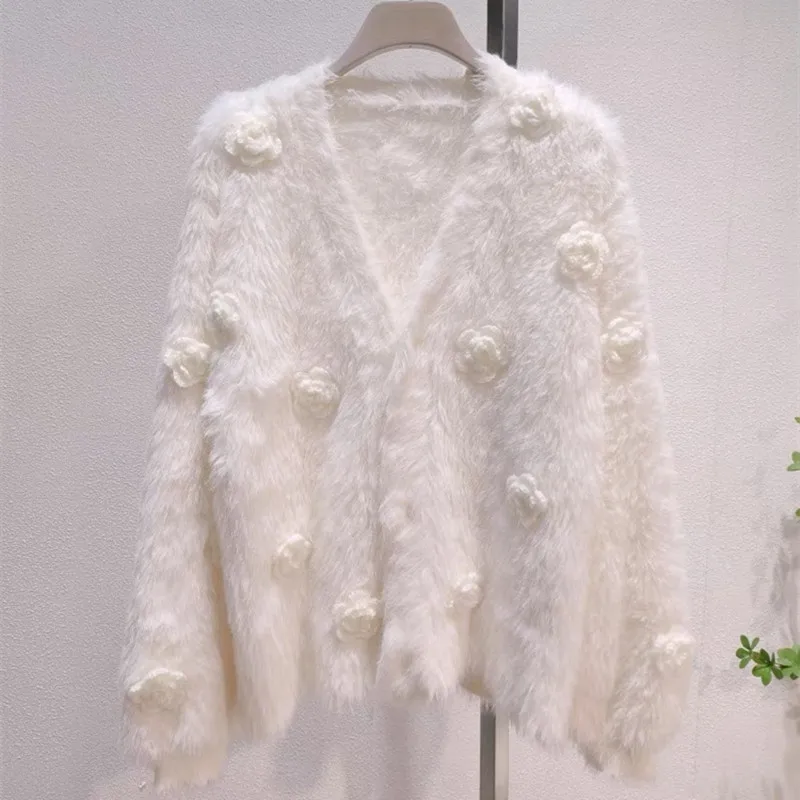 Короткая вязаная куртка с v-образным вырезом из искусственного норкового волоса, свитер с длинными рукавами и цветочным принтом, женская верхняя одежда, кардиган, осеннее и зимнее пальто
Короткая вязаная куртка с v-образным вырезом из искусственного норкового волоса, свитер с длинными рукавами и цветочным принтом, женская верхняя одежда, кардиган, осеннее и зимнее пальто