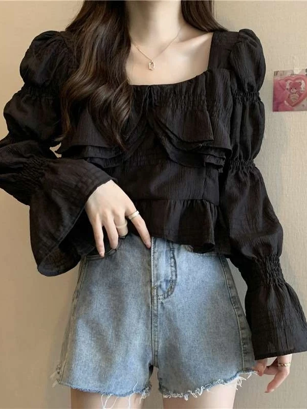 French Temperament Black Shirt Women's Spring New Unique Chi Sweet Style Bubble Sleeve Polyester Fiber Thin Long Sleeve Squar...
French Temperament Black Shirt Women's Spring New Unique Chi Sweet Style Bubble Sleeve Polyester Fiber Thin Long Sleeve Squar...