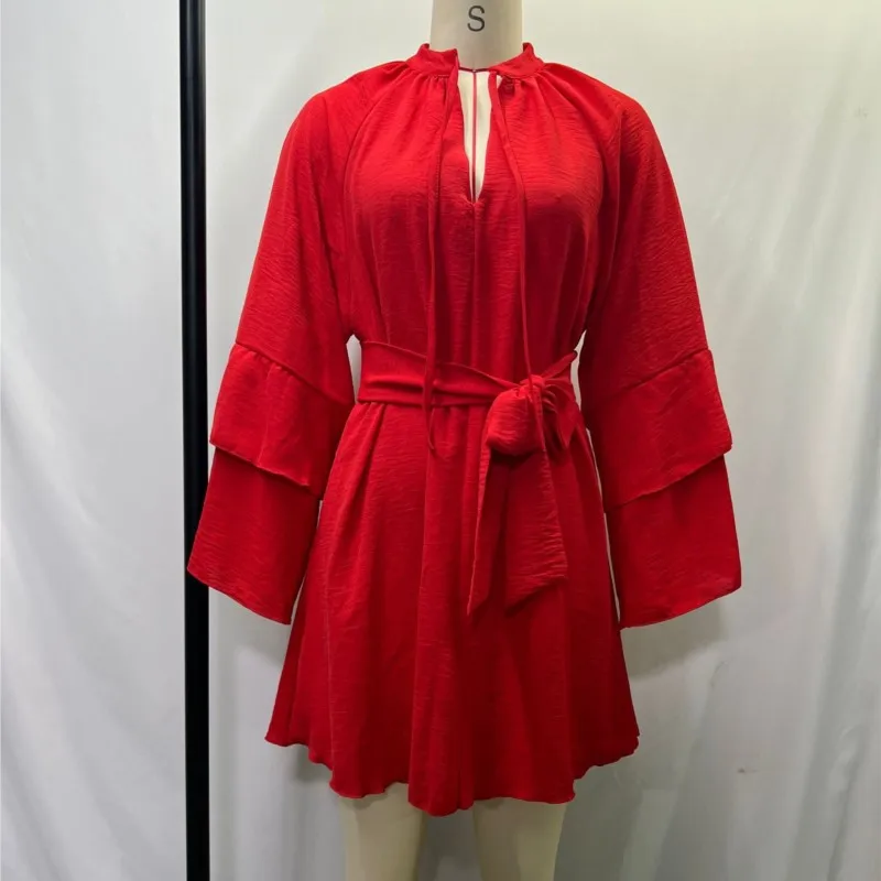 Sexy Deep V Lace Up Solid Color Women's Dress Spring Summer Ruffle Loose Mini Dress Casual Flare Sleeve Holiday Dresses Vestidos
Sexy Deep V Lace Up Solid Color Women's Dress Spring Summer Ruffle Loose Mini Dress Casual Flare Sleeve Holiday Dresses Vestidos