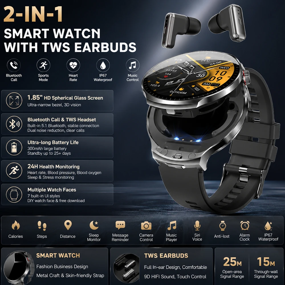 LIGE Men Smart Watch BT Call Wireless Earbuds TWS 2 in 1 Earphone Health Monitor Noise Cancelling Music Music Headset Smartwatch
LIGE Men Smart Watch BT Call Wireless Earbuds TWS 2 in 1 Earphone Health Monitor Noise Cancelling Music Music Headset Smartwatch