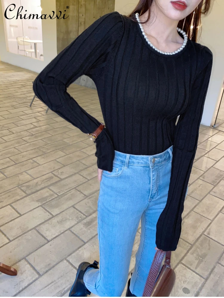 Spring 2024 Korean Style Casual All-Match Pearl round Neck Long Sleeve Slim Fit Pullovers Sweater Women Basic Knitted Top Shirt
Spring 2024 Korean Style Casual All-Match Pearl round Neck Long Sleeve Slim Fit Pullovers Sweater Women Basic Knitted Top Shirt